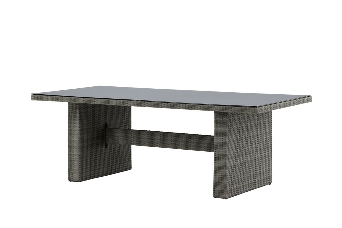 Garden Dining Table Valerio - 200x100 cm made of gray rattan with glass top
