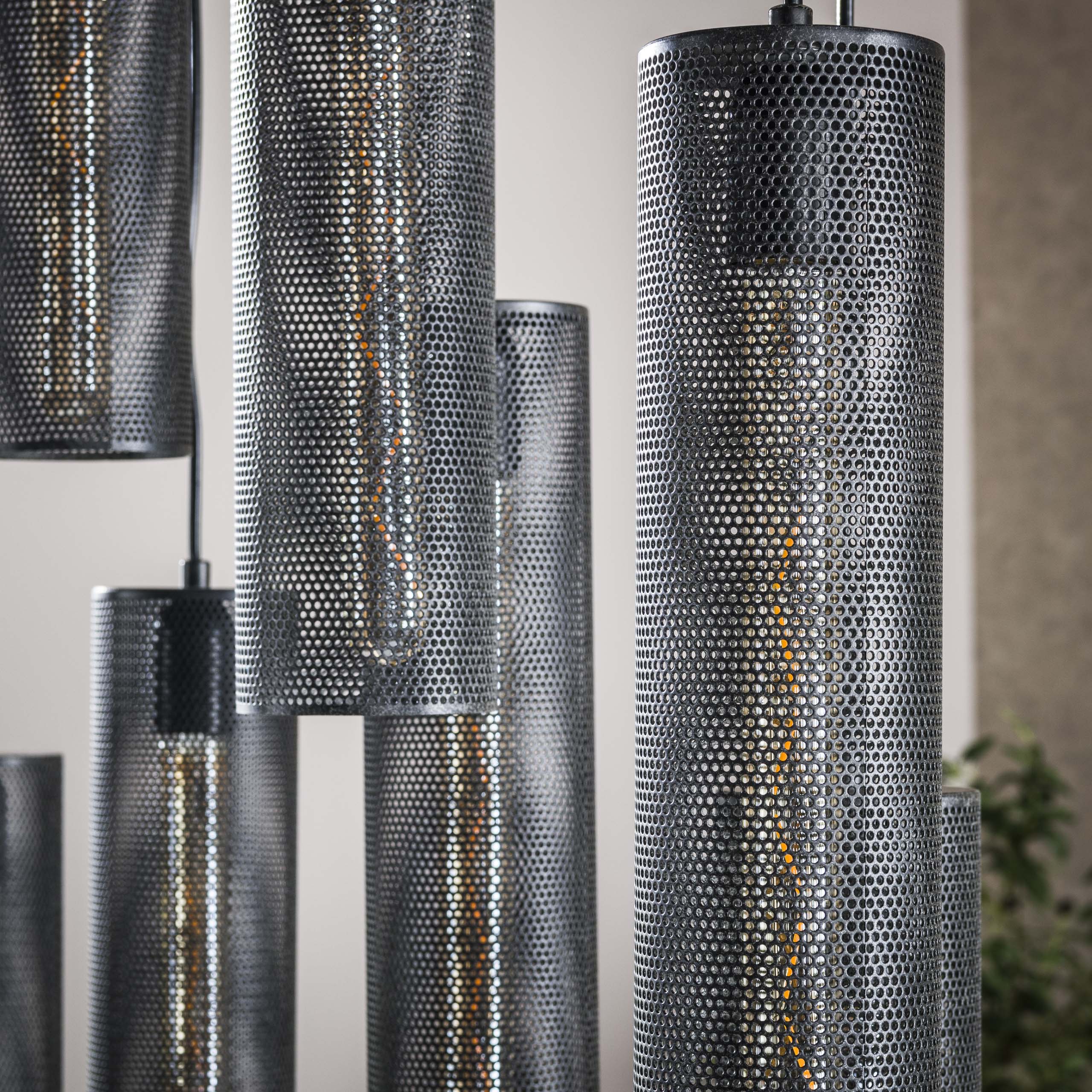 Pendelleuchte „Marcella“ – Mit 9 Leuchten in edlem, schwarzen Tube-Mesh-Design