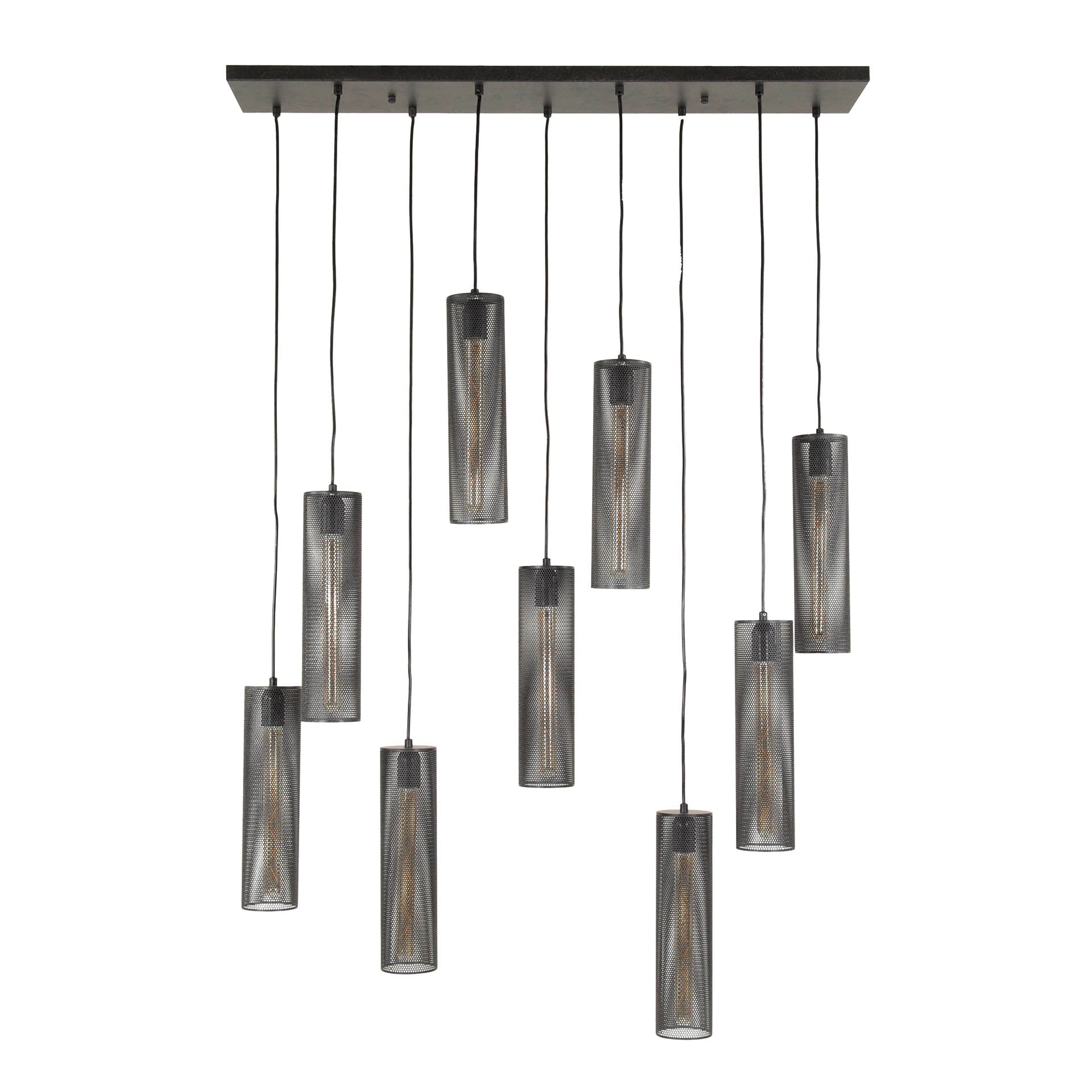 Pendelleuchte „Marcella“ – Mit 9 Leuchten in edlem, schwarzen Tube-Mesh-Design