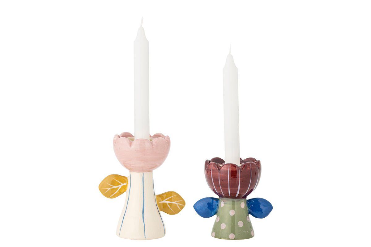 Ensemble de porte-bougies « Floria » – Faïence colorée (2 pièces)