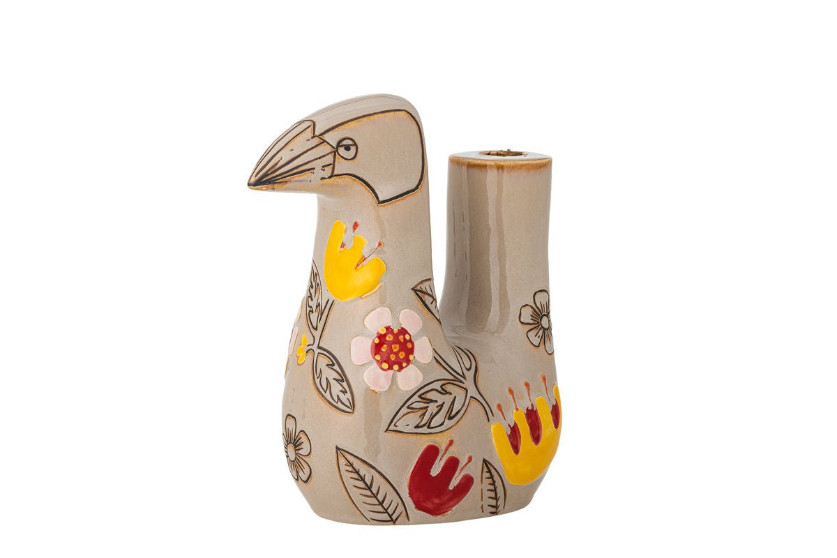 Bougeoir Aviya – Figurine d'oiseau peinte à la main avec détails floraux