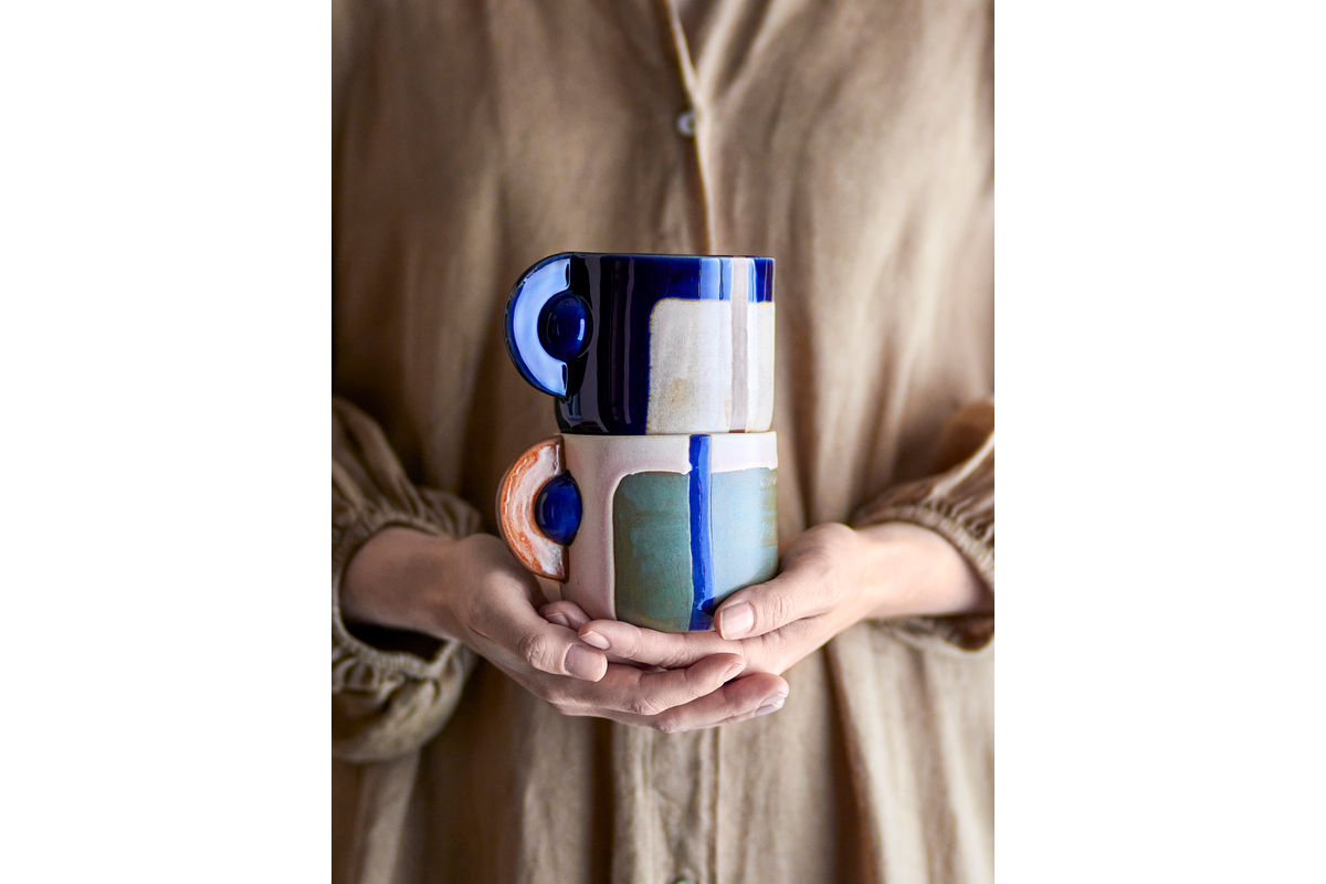 Ensemble de tasses Calida – Design géométrique avec glaçure réactive (lot de 2)