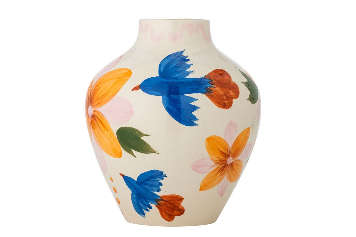 Vase Mariella – hand-painted stoneware vase in color with bird motif