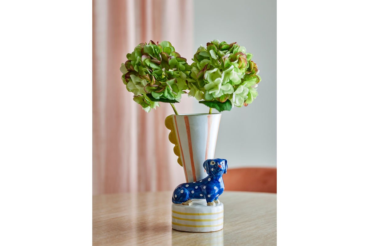 Vase Dallie – vase en grès peint à la main avec motif de teckel