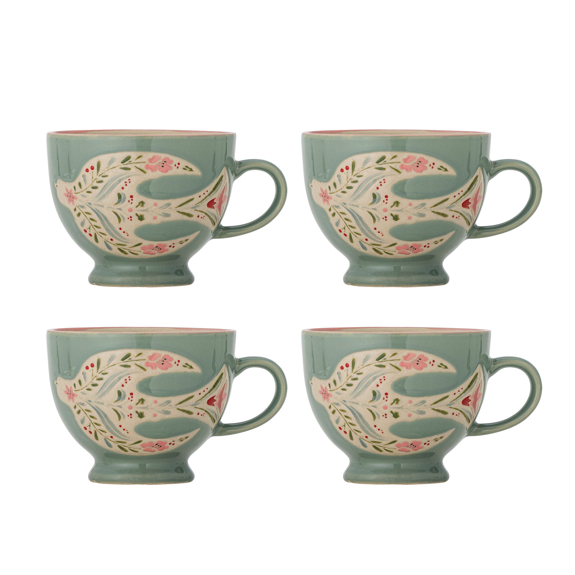 Lunelle Cup Set – Hand-Painted Stoneware with Floral Motifs (Set of 4)