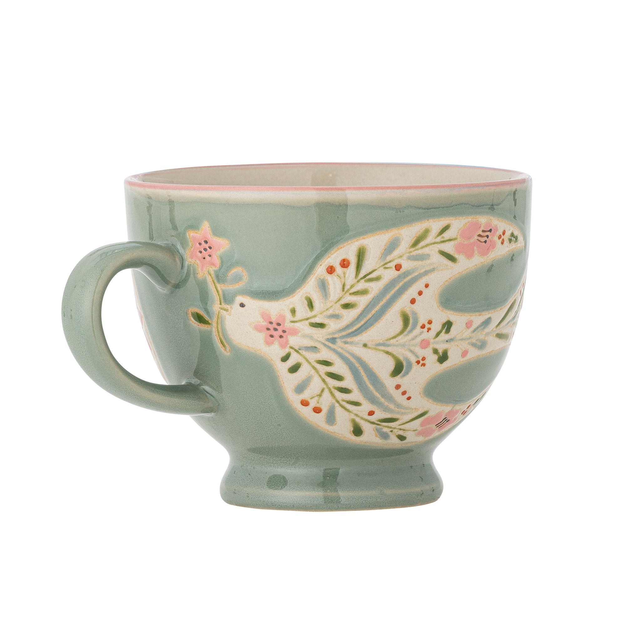 Lunelle Cup Set – Hand-Painted Stoneware with Floral Motifs (Set of 4)