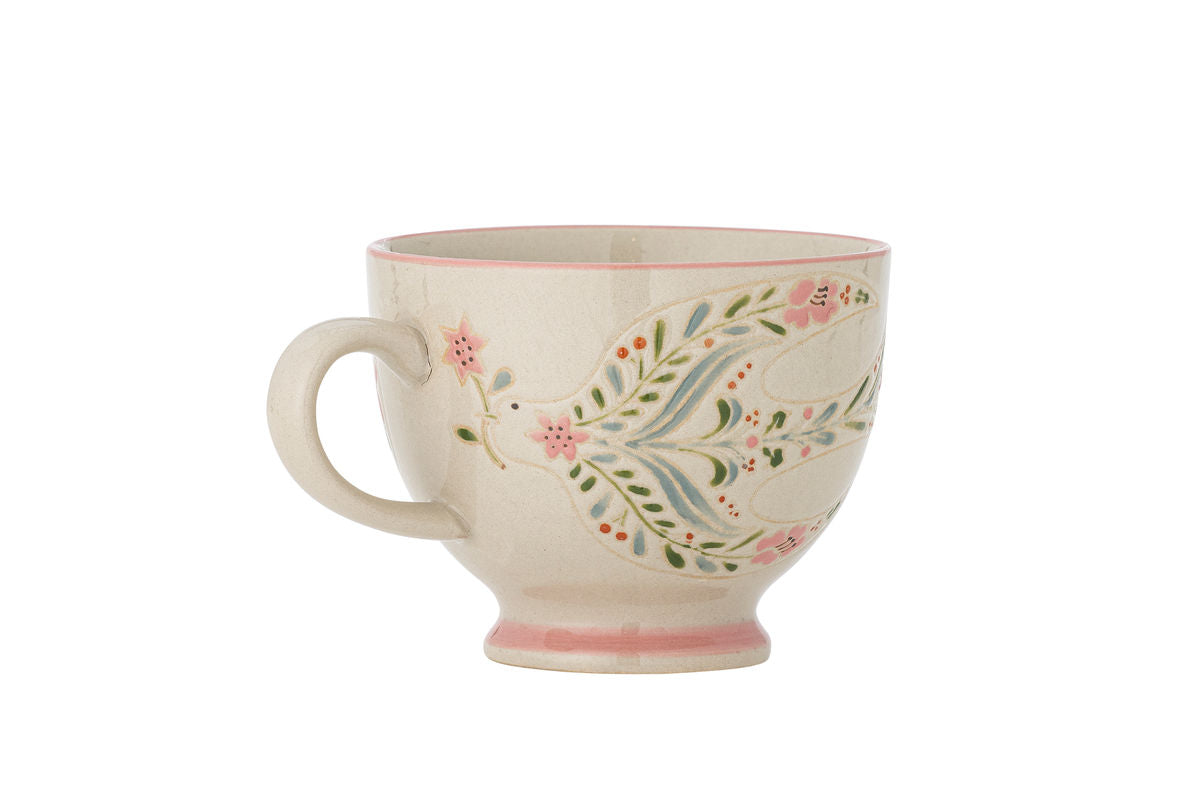 Lunelle Cup Set – Hand-Painted Stoneware with Floral Motifs (Set of 4)