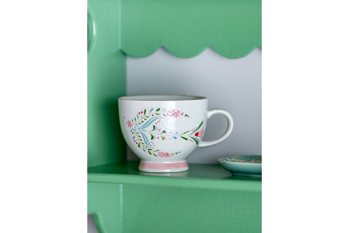 Lunelle Cup Set – Hand-Painted Stoneware with Floral Motifs (Set of 4)