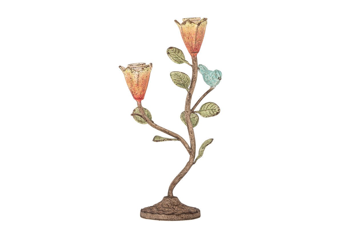 Bougeoir Amari – Métal peint à la main en forme de branche florale