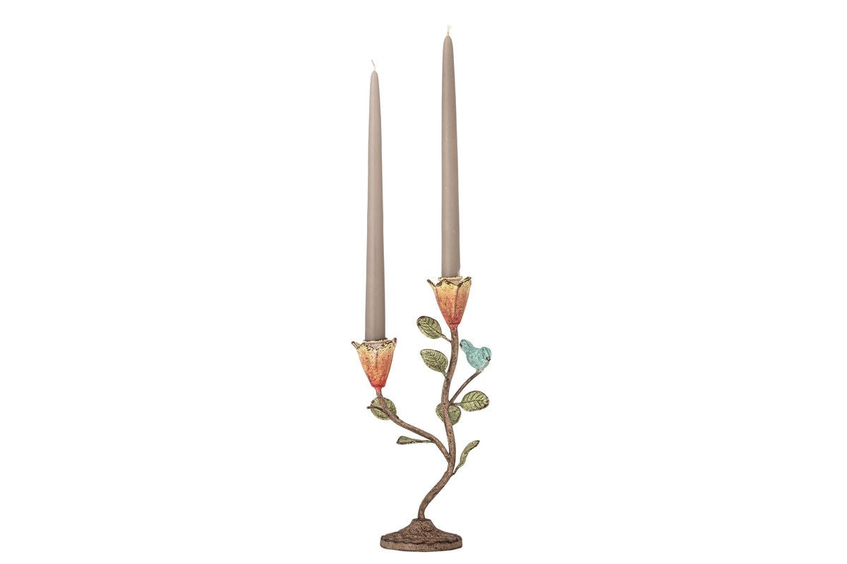 Amari Candle Holder – Hand-Painted Metal in Floral Branch Design