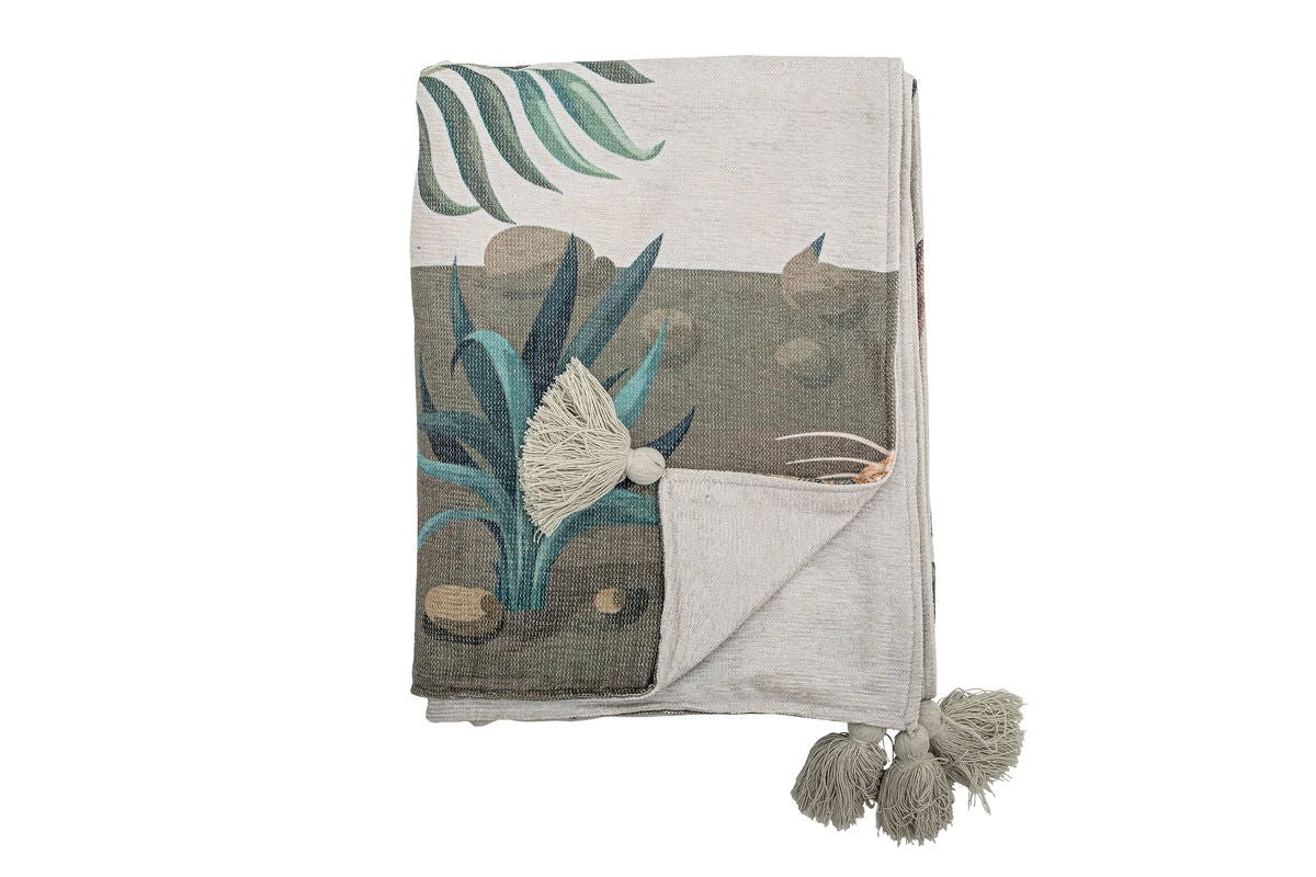 Tagesdëck Pfaui – aus gewebtem Polyester mat Quasten
