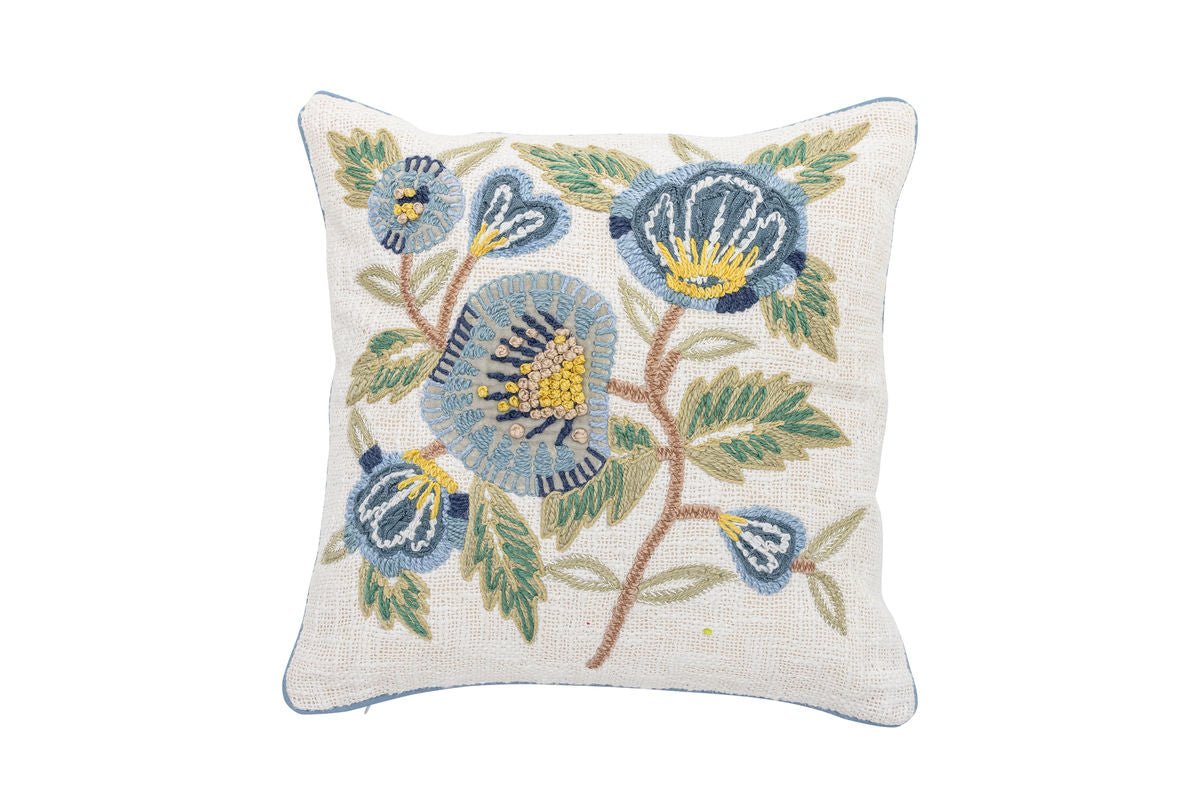 Decorative Cushion Aoi – Floral Embroidery in Blue