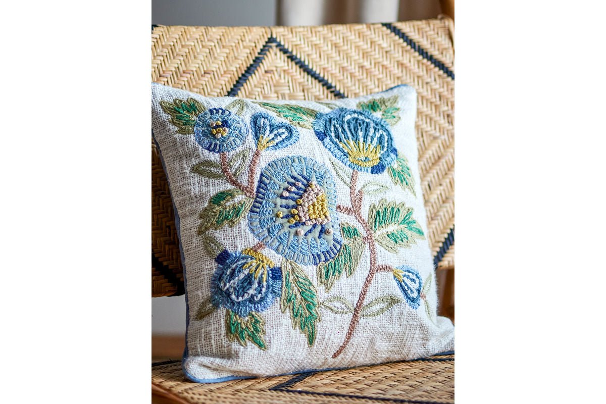 Decorative Cushion Aoi – Floral Embroidery in Blue