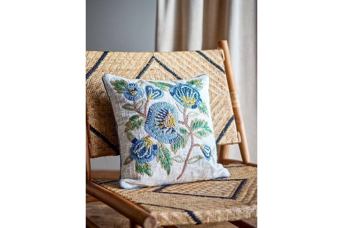 Decorative Cushion Aoi – Floral Embroidery in Blue