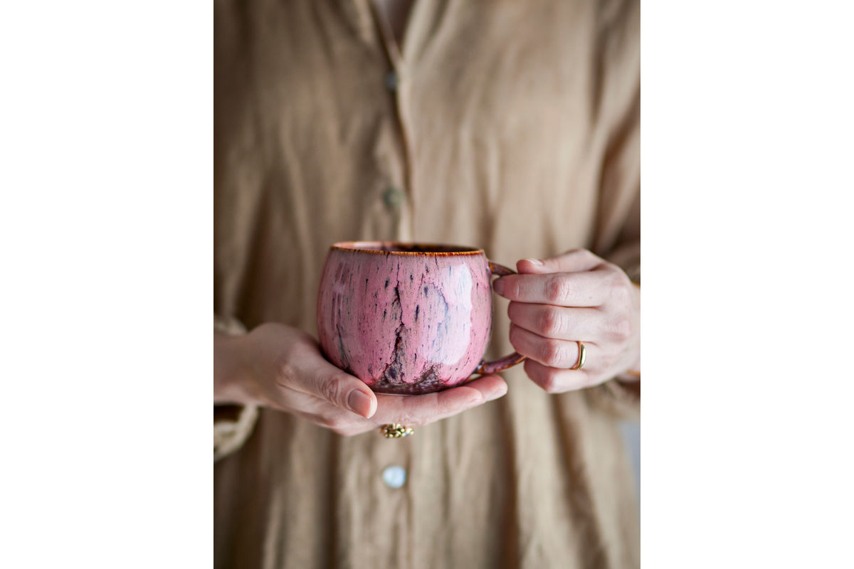 Melal Cup Set – Pink, made of stoneware (set of 4)