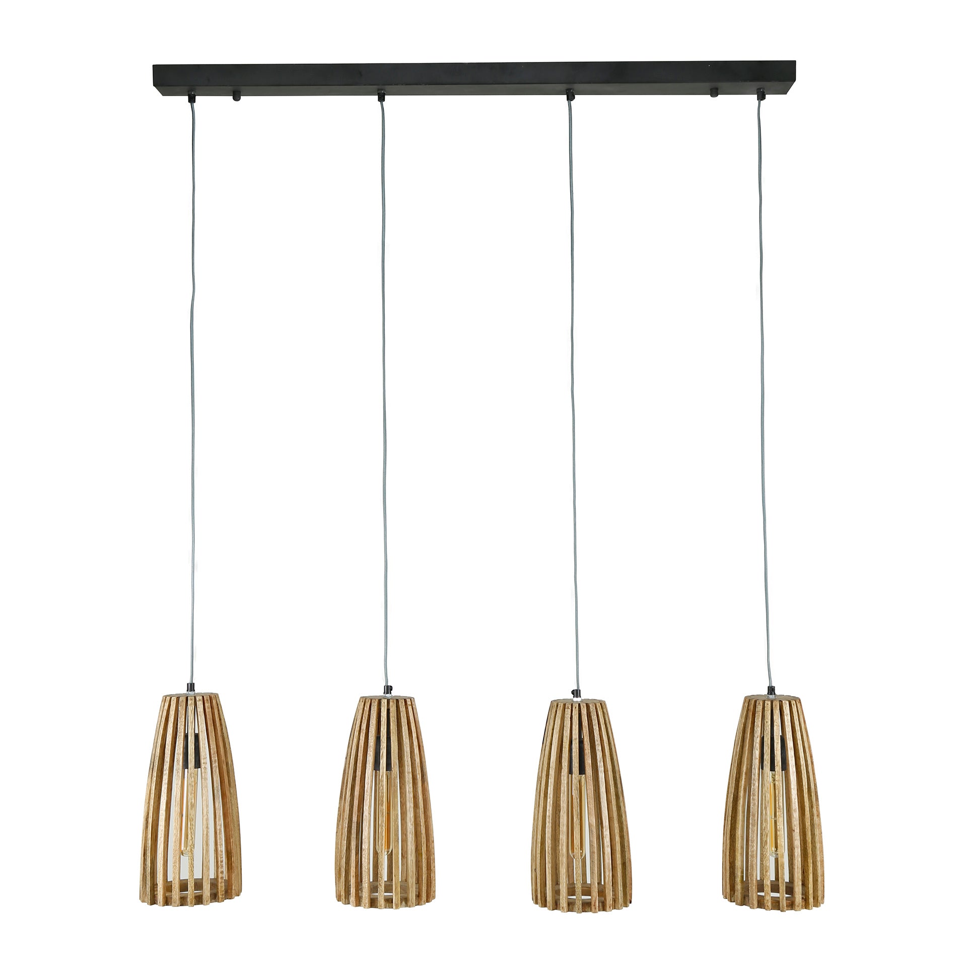 Suspension « Orenda » – 4 lampes avec abat-jours en bois de manguier