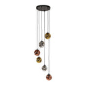 Pendant light Seraphis – 6 staggered lights in the metal color combination Gold, Copper and Chrome