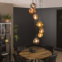 Pendant light Elaris – 7 staggered lights in the metal color combination Gold,Copper and Chrome