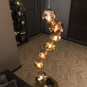 Pendant light Elaris – 7 staggered lights in the metal color combination Gold,Copper and Chrome