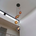 Pendant light Elaris – 7 staggered lights in the metal color combination Gold,Copper and Chrome