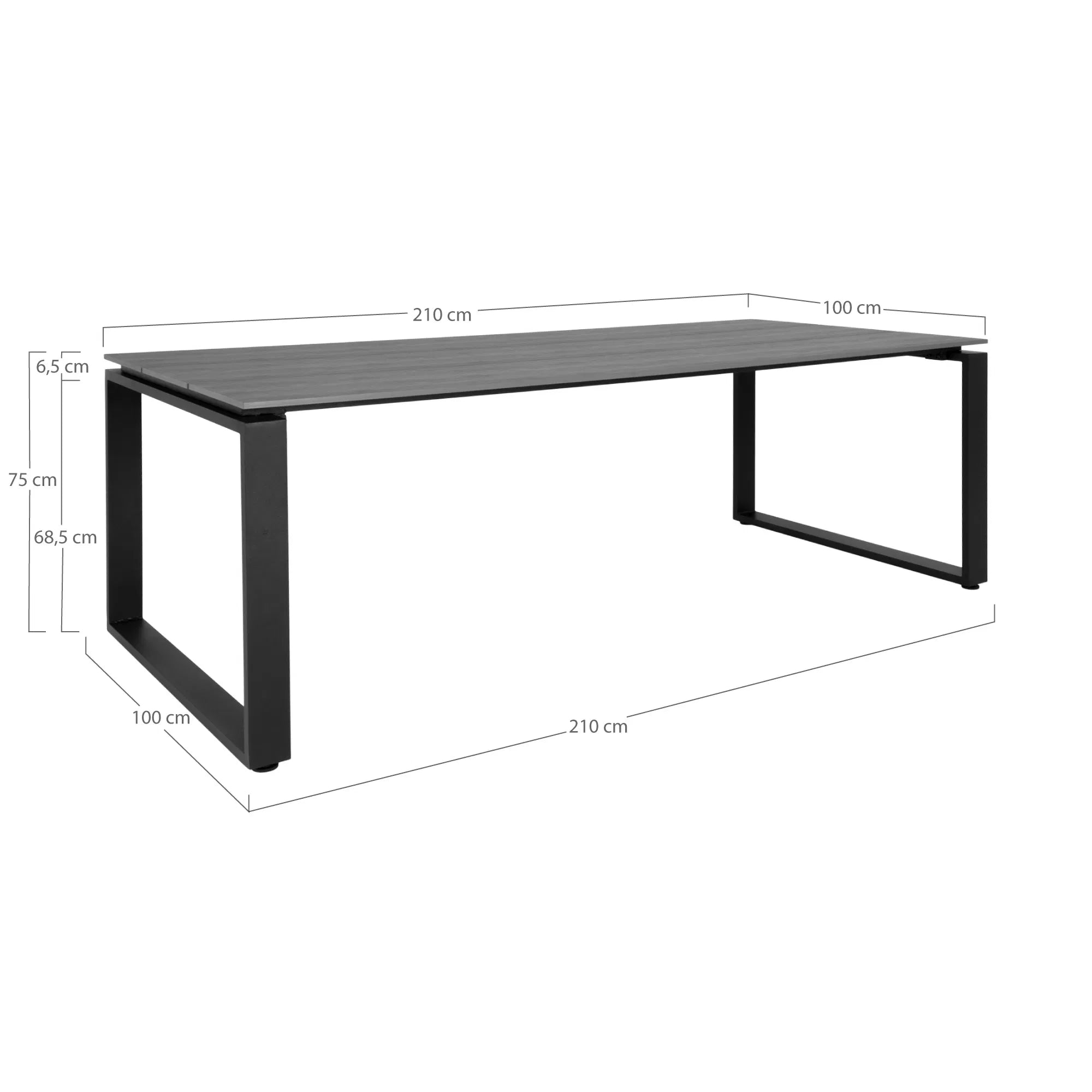 Gaard Iessdësch Emilio - 210×100 cm aus Nonwood & Aluminium (Grau/Schwaarz)