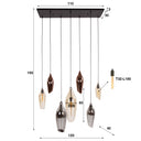 Pendant light "Thalira – 7 glass shades in amber, copper and chrome with metal fitting