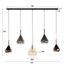 Pendant light "Lysandra – 5 teardrop-shaped glass shades in amber, copper and chrome