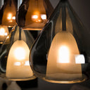 Pendant light "Lysandra – 5 teardrop-shaped glass shades in amber, copper and chrome