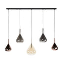 Pendant light "Lysandra – 5 teardrop-shaped glass shades in amber, copper and chrome