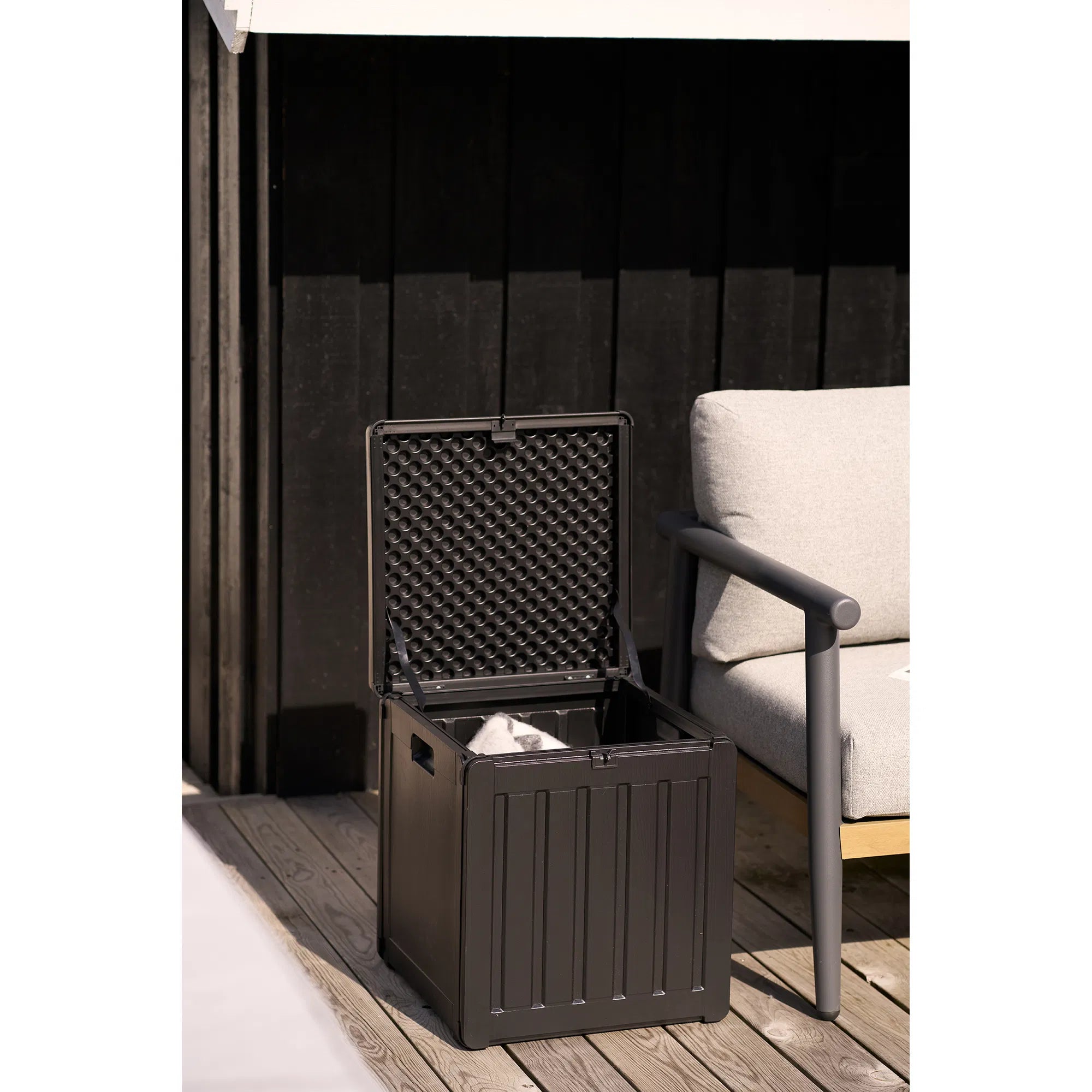 Gaart Aufbewahrungskëscht Kaldina - a schwaarz mat Deckel