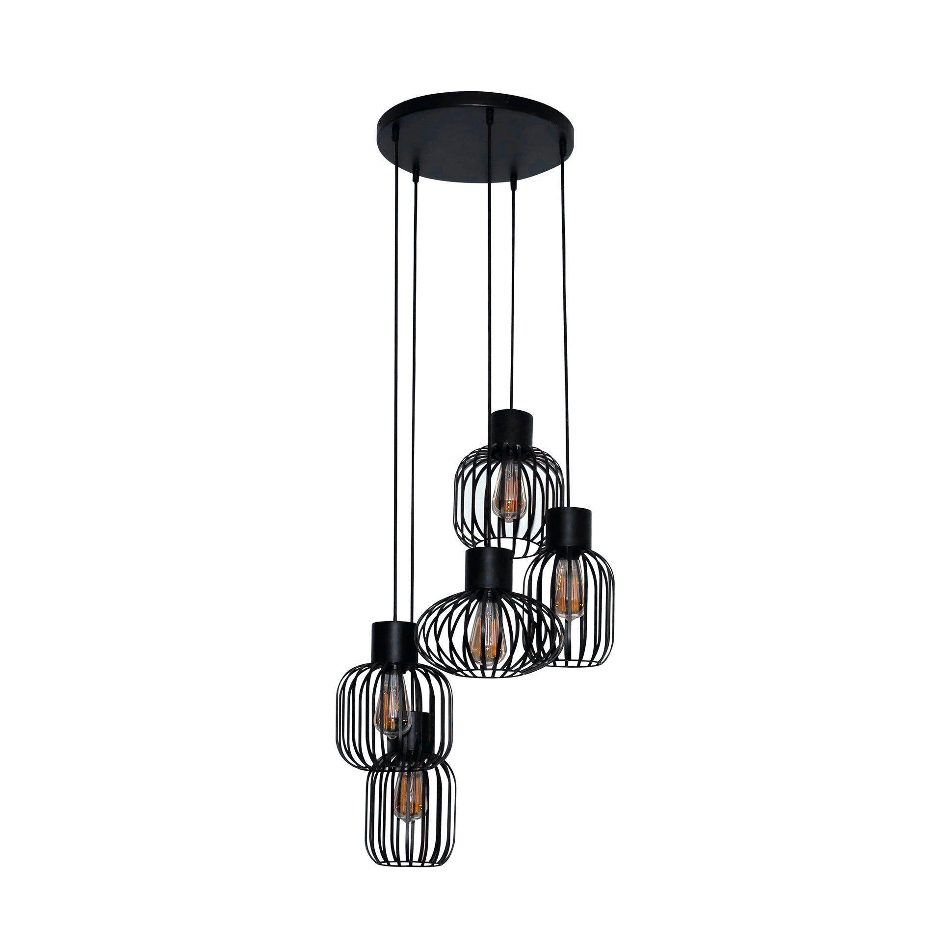 Pendant Light "Valeris" – Tiered with 5 Lights made of Anthracite-Colored Metal Mesh