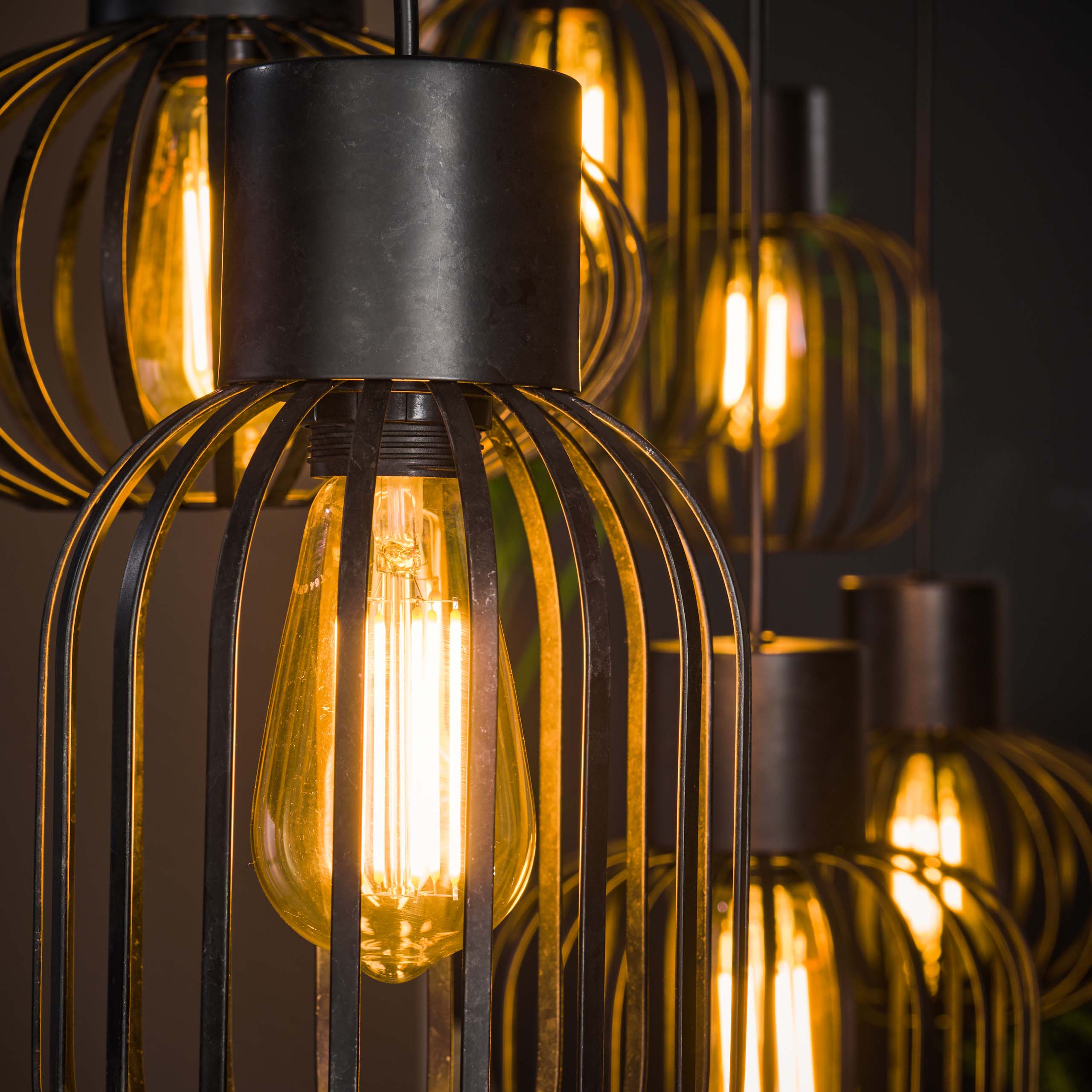 Pendant Light "Corvella" – 6 Lights Made of Anthracite-Colored Metal Mesh in Various Shapes