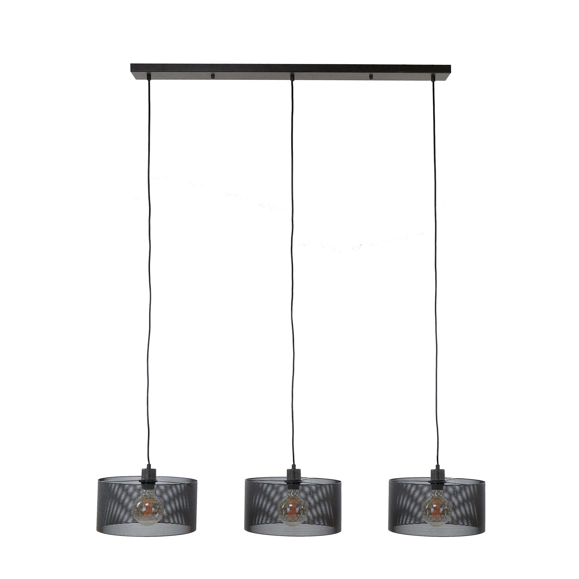 Suspension « Doralyn » – Avec 3 lampes et abat-jours cylindriques au design en treillis métallique