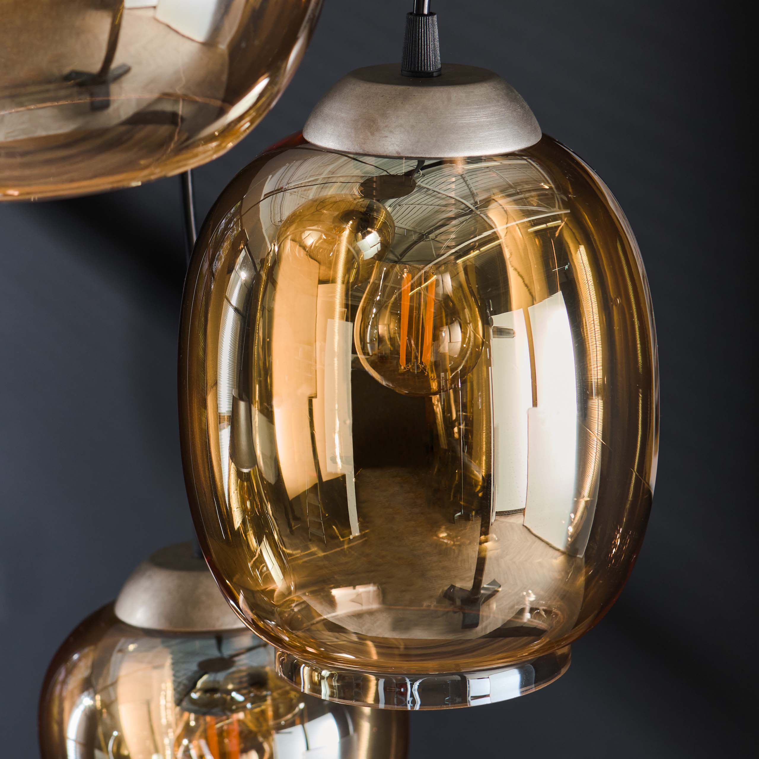 Pendant Lamp "Alaris" – 5-Tier Lights with Amber-Colored or Chrome Glass