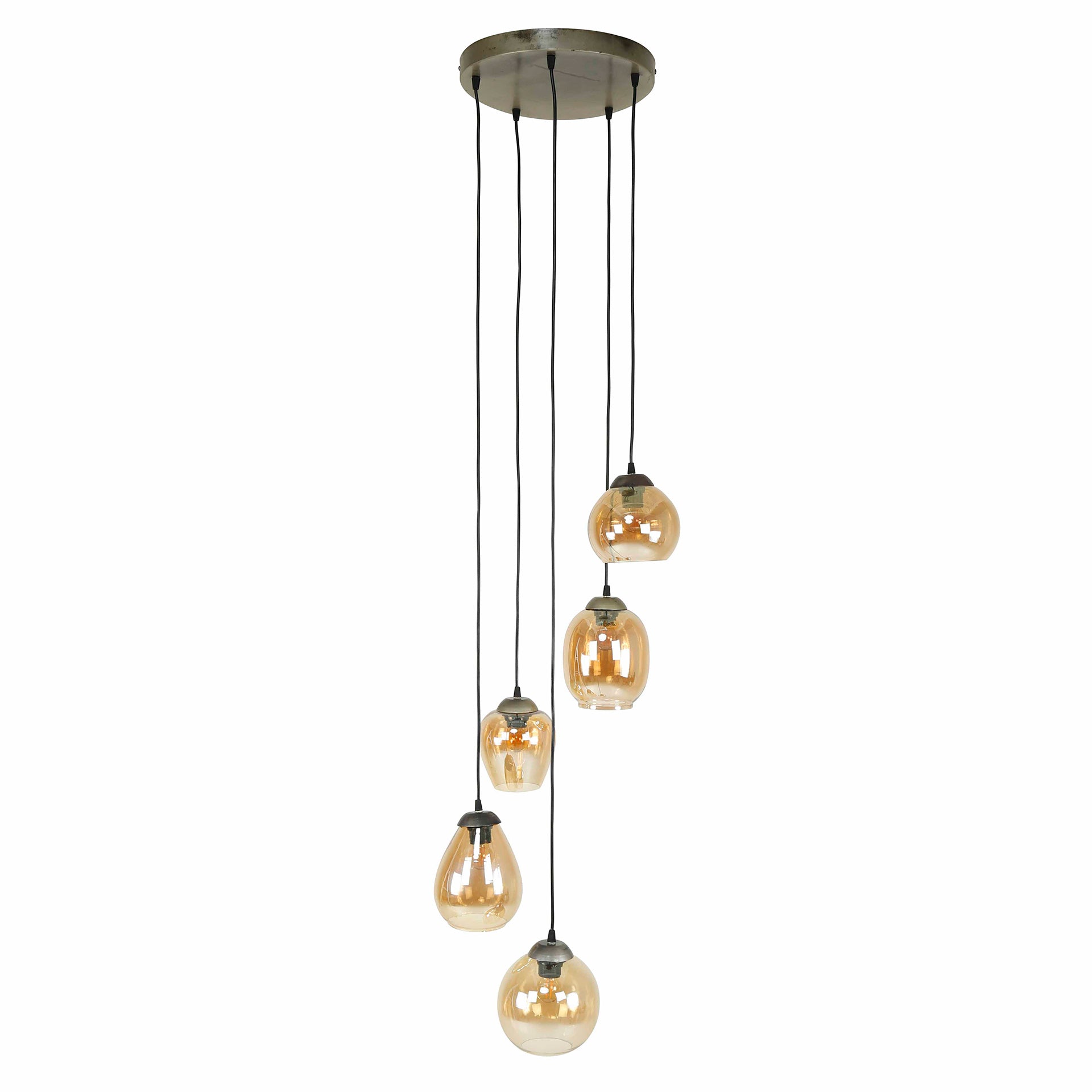 Pendant Lamp "Alaris" – 5-Tier Lights with Amber-Colored or Chrome Glass