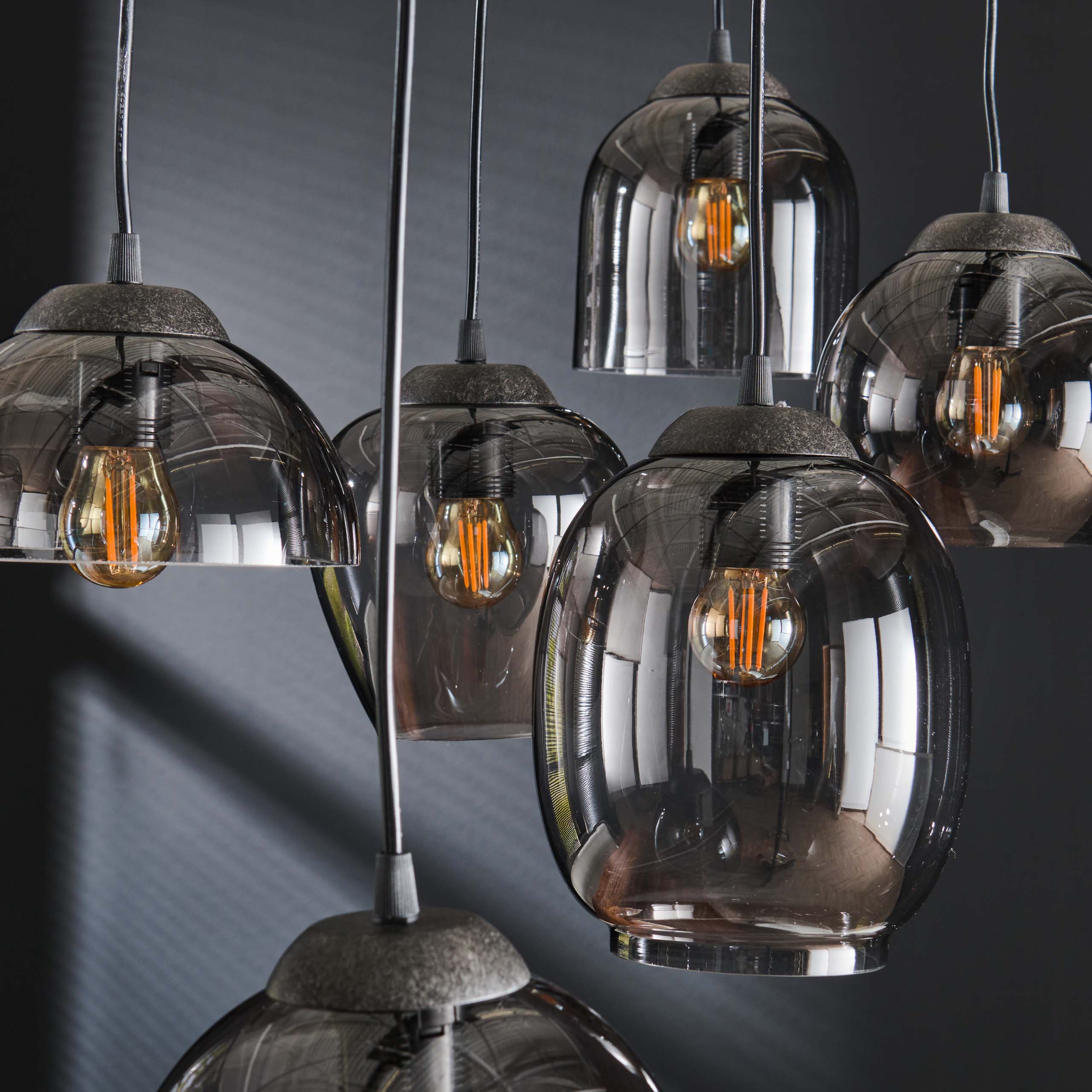 Pendant Lamp "Alaris" – 5-Tier Lights with Amber-Colored or Chrome Glass