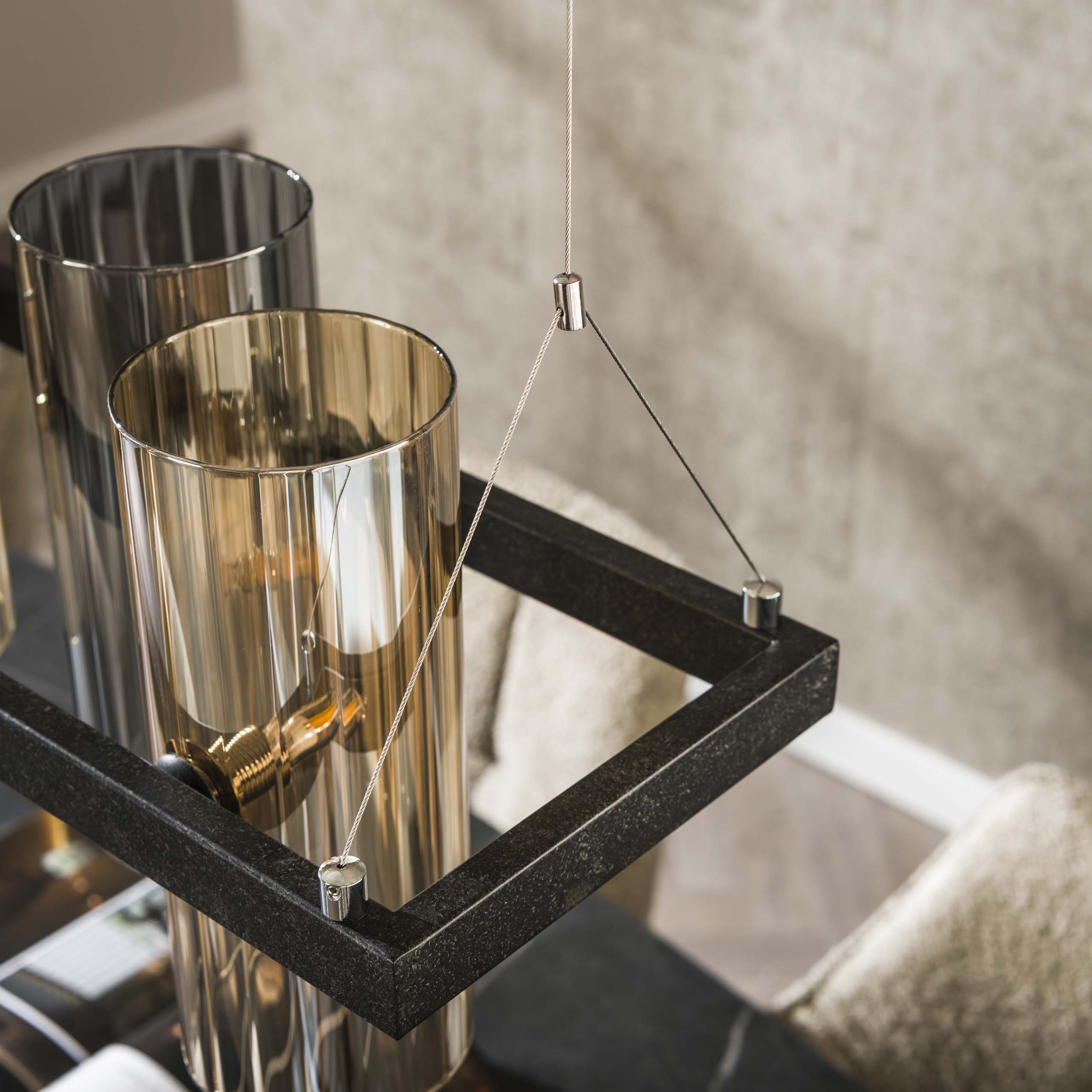 Pendant Light "Calivon" – 10 Cylindrical Glass Shades in Amber and Chrome Finish