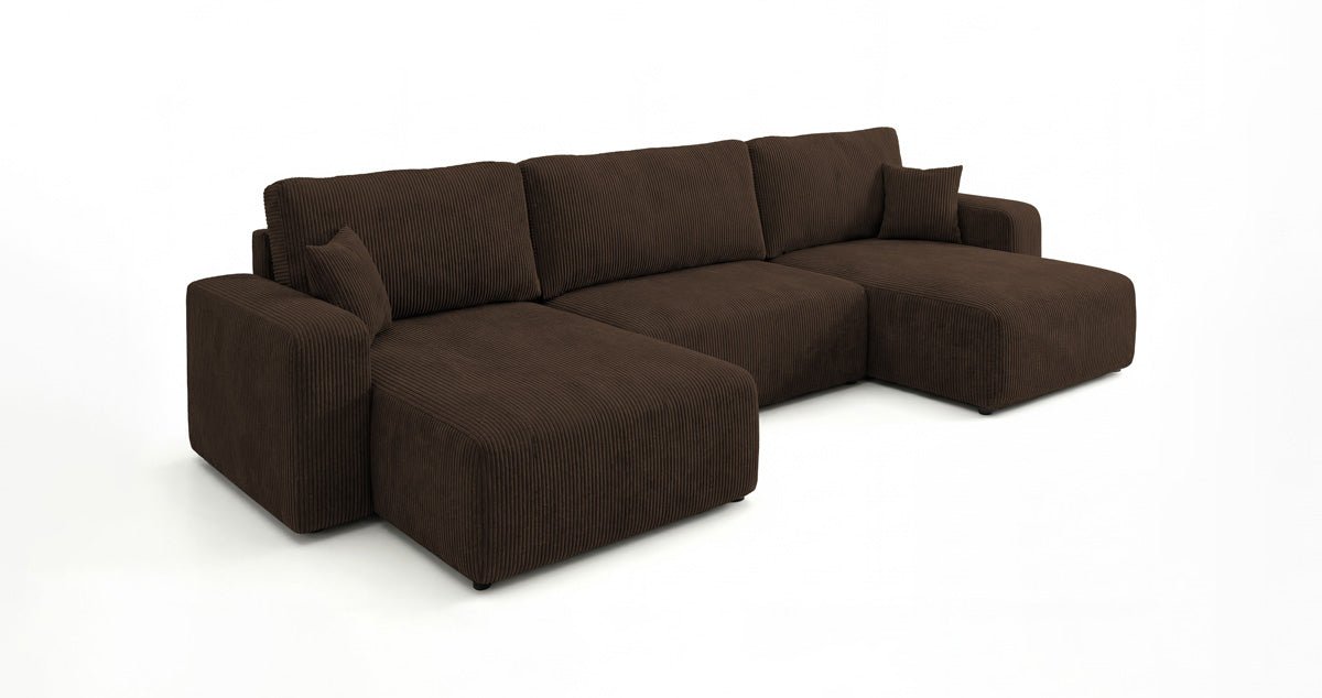 Canapé design Noma U avec fonction couchage et espace de rangement en Côtelé