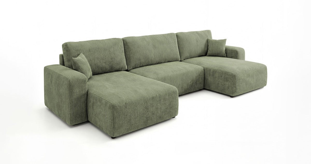 Canapé design Noma U avec fonction couchage et espace de rangement en Côtelé