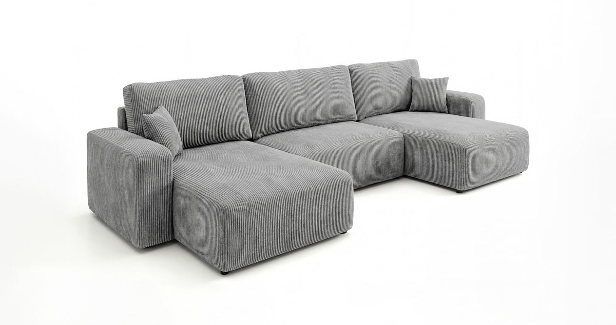 Canapé design Noma U avec fonction couchage et espace de rangement en Côtelé