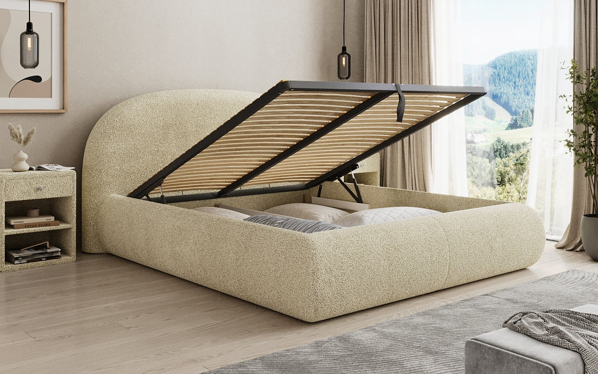 Lit rembourré design Loop en Peluche Bouclé avec espace de rangement