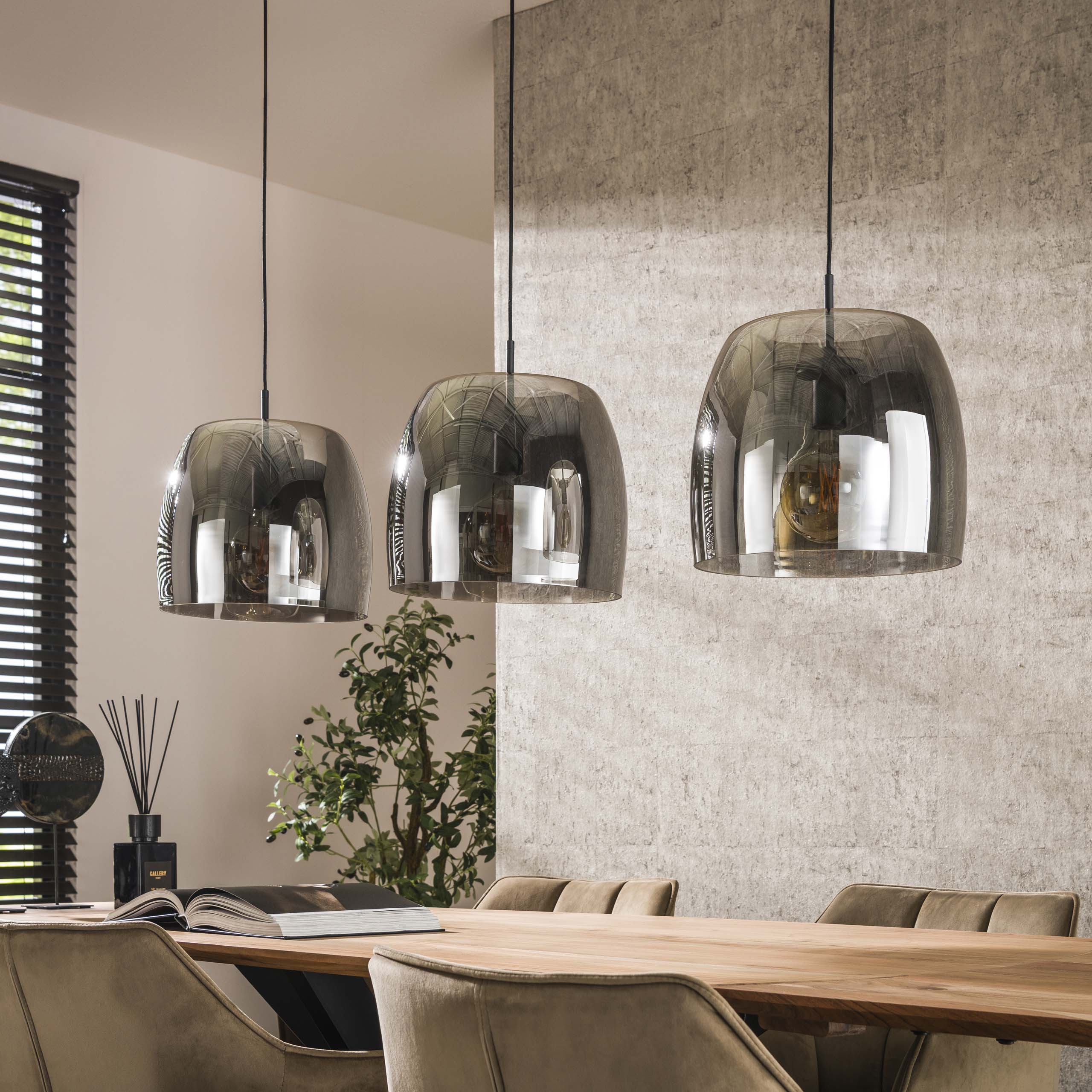 Pendant Light "Cirella" – 3 Lights with Large Lampshades Made of Chrome Glass