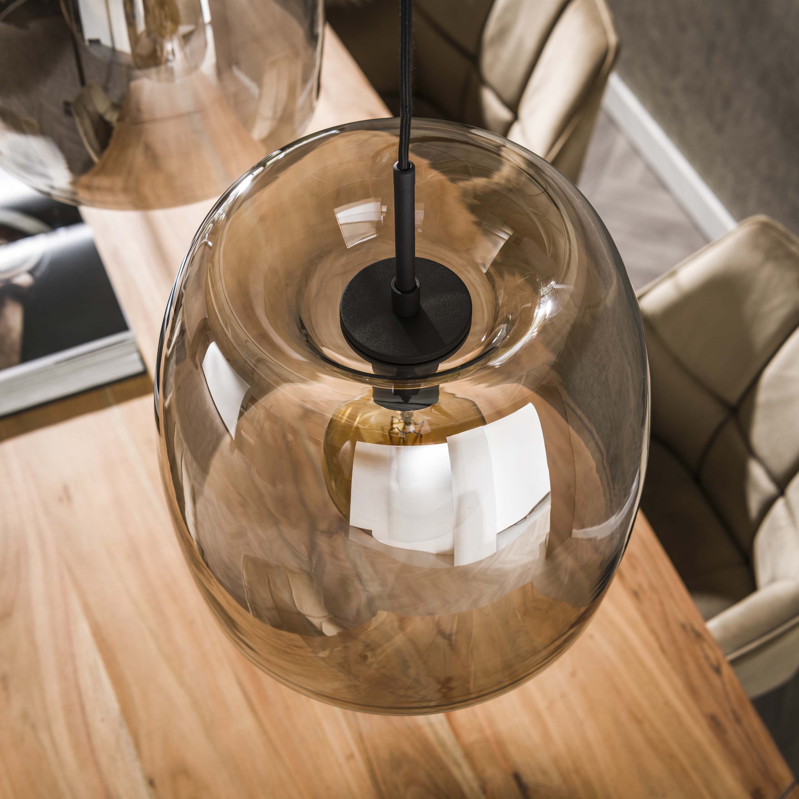 Pendant Light "Cirella" – 3 Lights with Large Lampshades Made of Chrome Glass