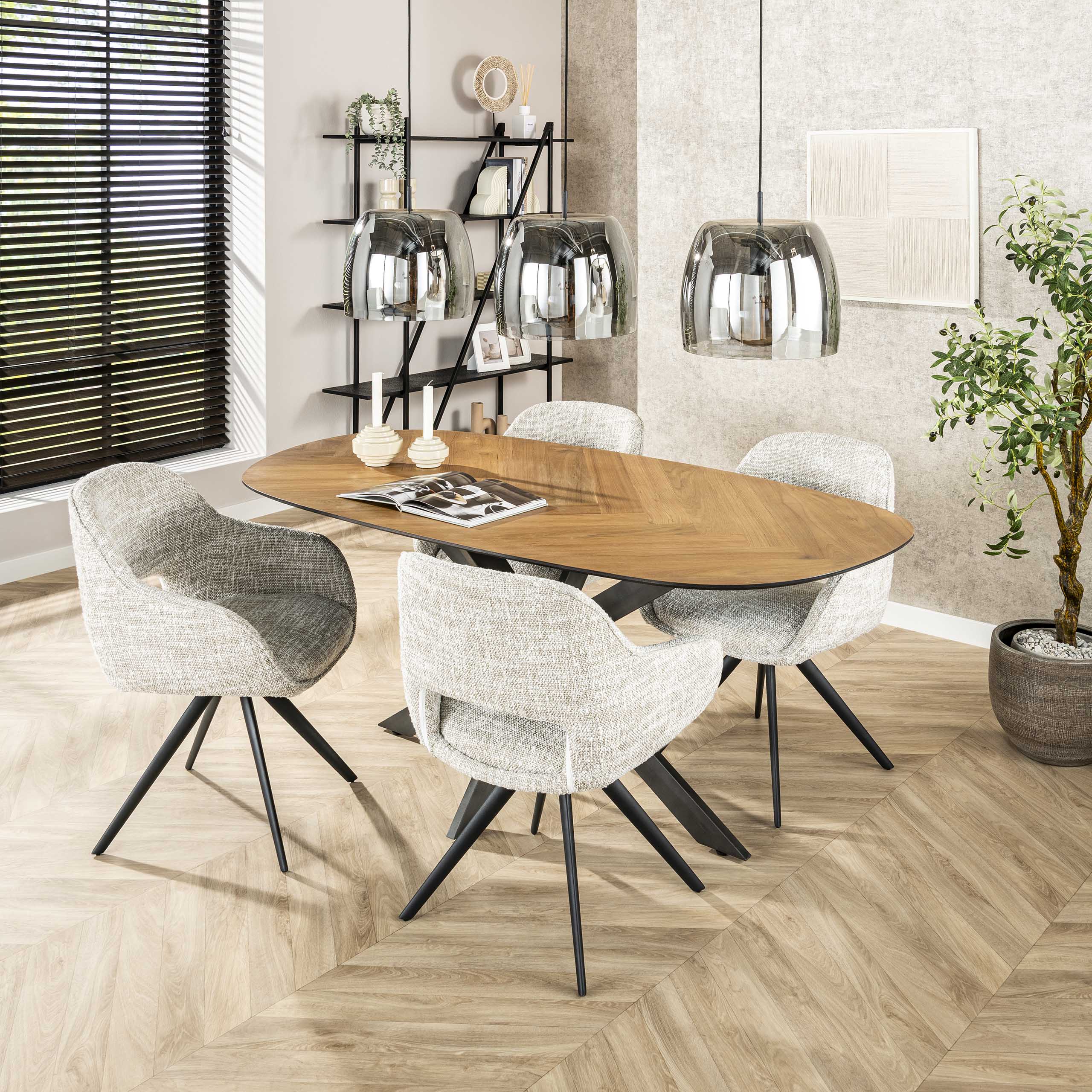 Pendant Light "Cirella" – 3 Lights with Large Lampshades Made of Chrome Glass