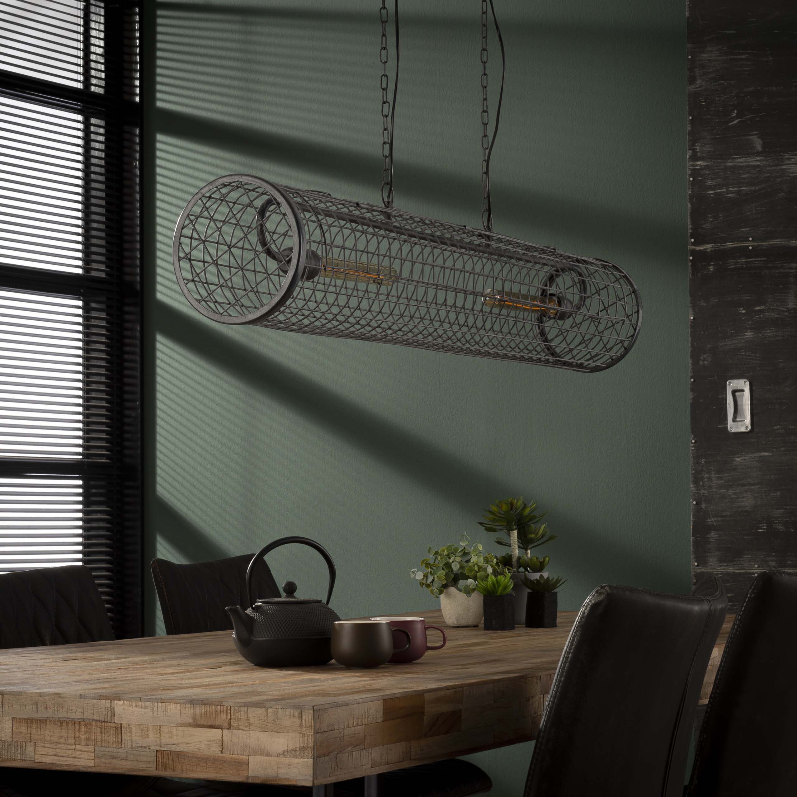 Suspension « Velanis » – Lampe cylindrique au design industriel en fil métallique