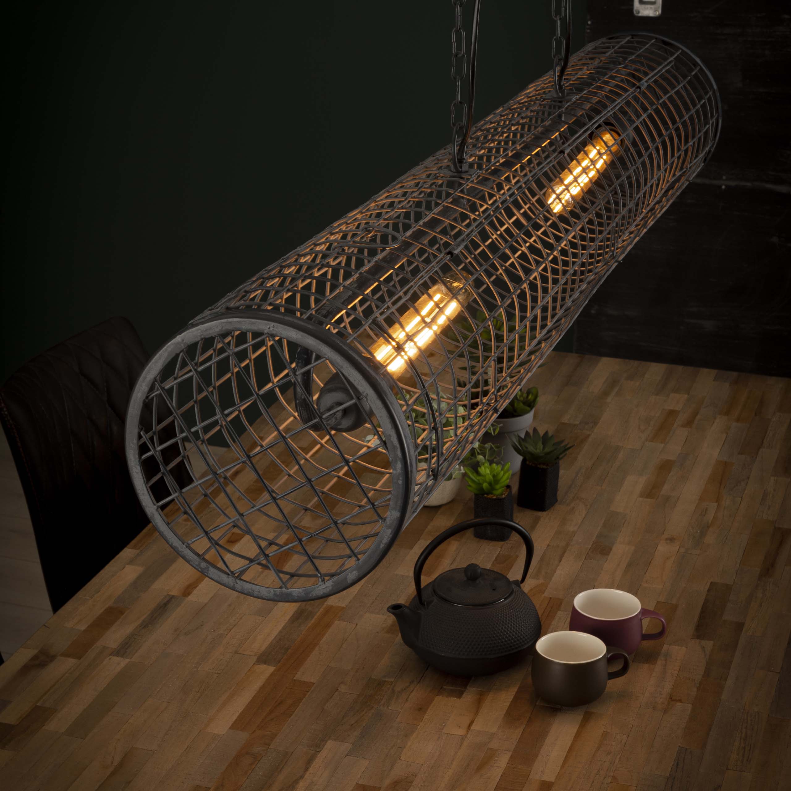 Suspension « Velanis » – Lampe cylindrique au design industriel en fil métallique