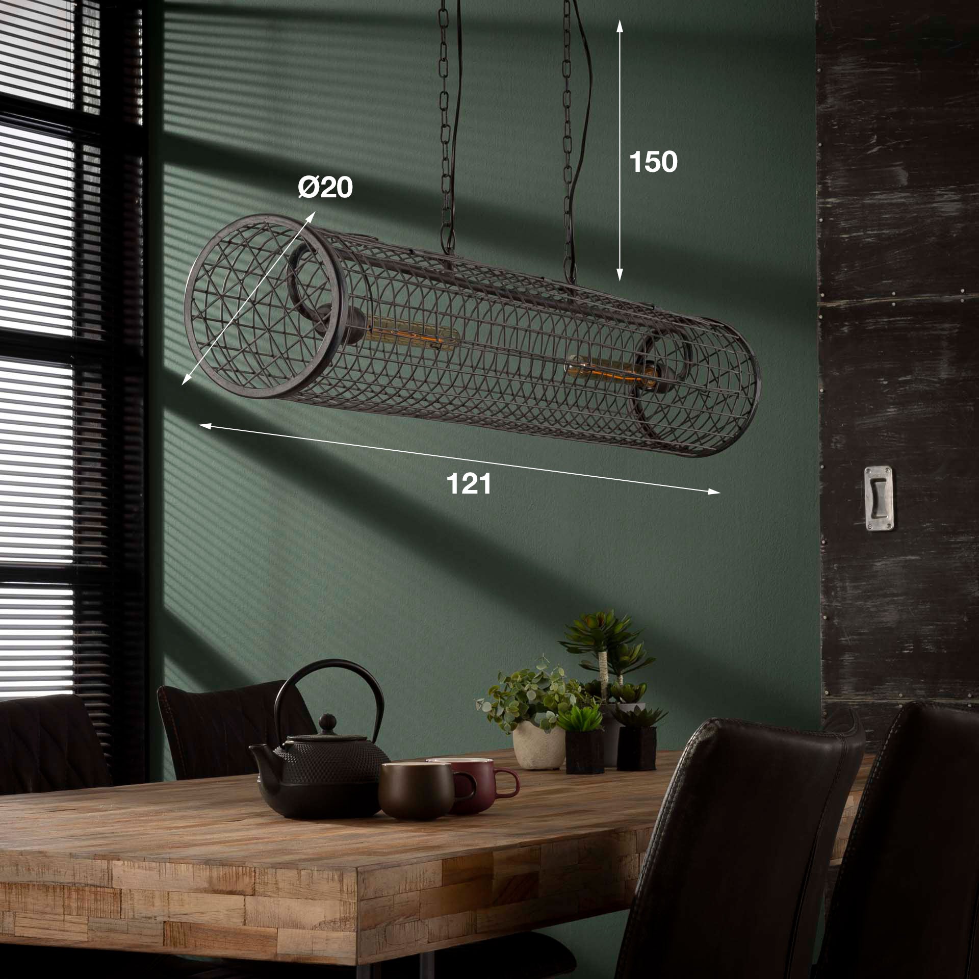 Suspension « Velanis » – Lampe cylindrique au design industriel en fil métallique