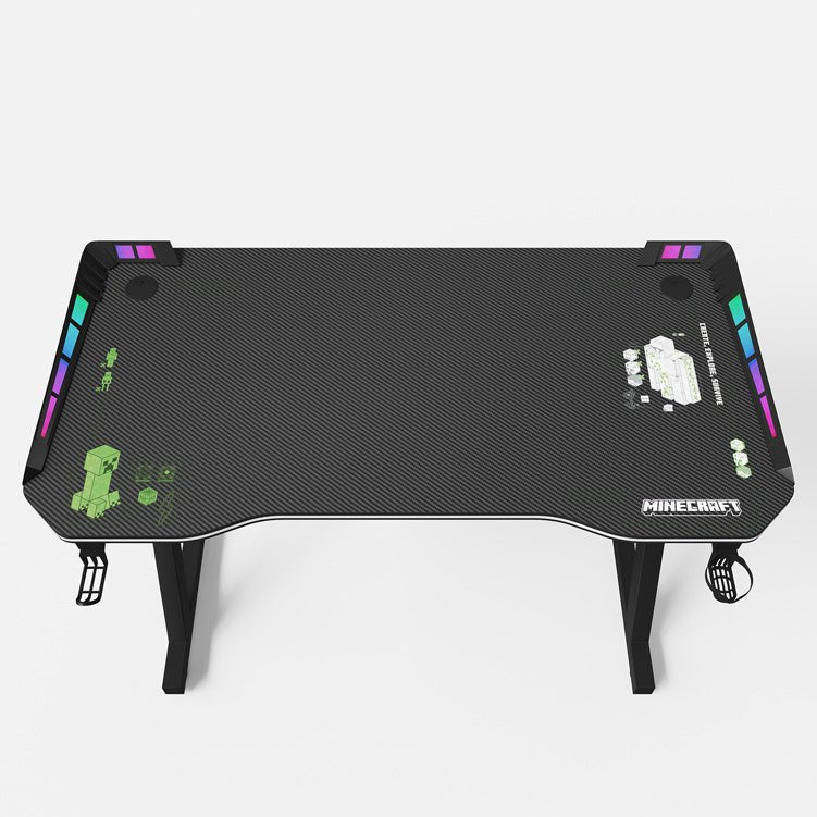 Minecraft Gaming Dësch „EnderCraft“ – mat LED, Becher- & Headsethalter