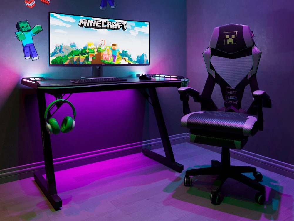 Minecraft Gaming Chair "Creeper" – with Leg Rest, Rocking Mechanism & Height Adjustment