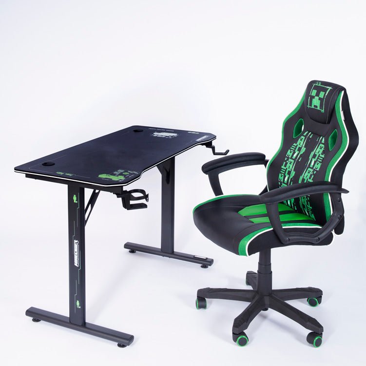 Chaise de jeu Minecraft « Creeper Commander » – avec mécanisme d'inclinaison, accoudoirs et réglage en hauteur